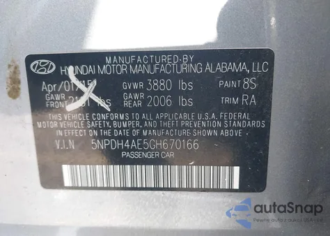 2016 Hyundai Elantra Se z USA, uszkodzony, nr VIN 5NPDH4AE5GH670166